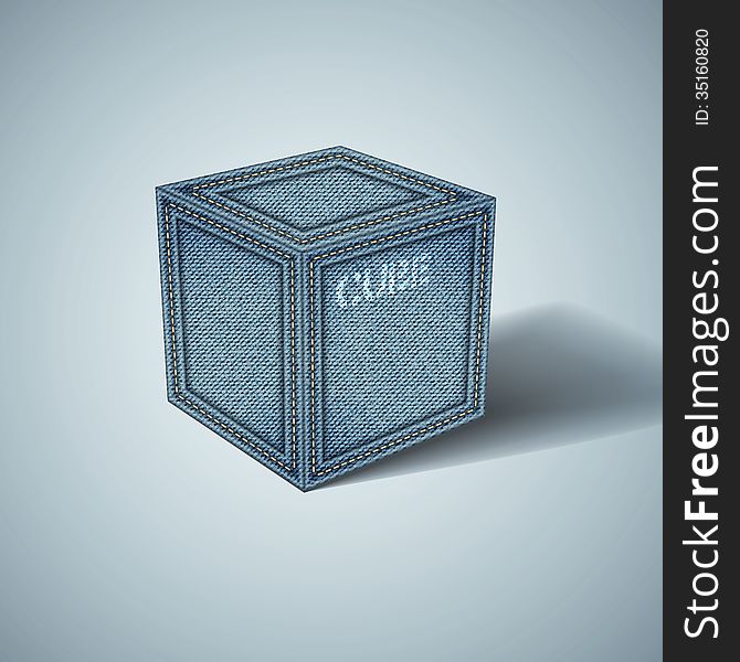 Denim Cube On A White Background. Vector Eps10
