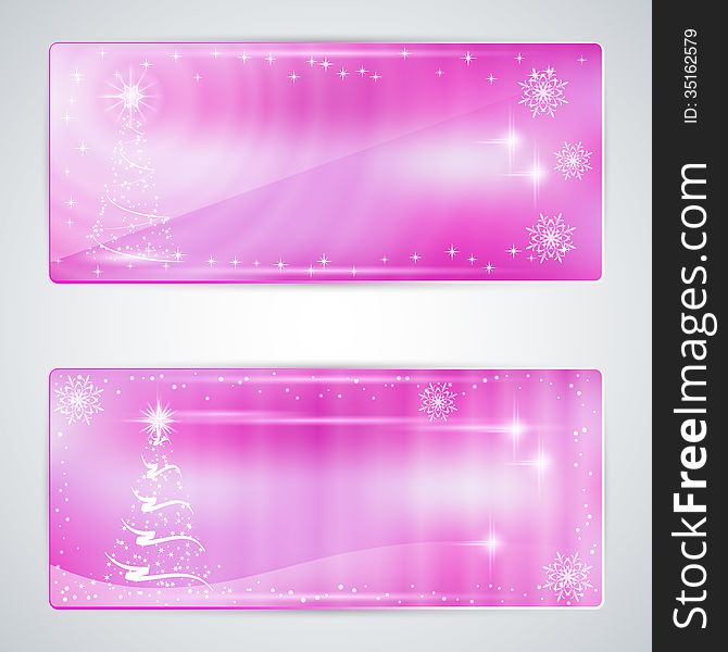 The Christmas pink vector cards with stars and snowflakes. The Christmas pink vector cards with stars and snowflakes