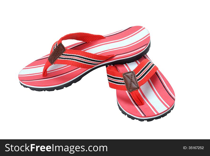 Red striped slippers on isolated background