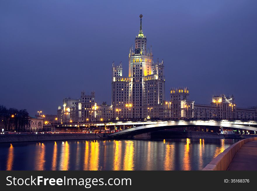 Russia. Moscow. Skyscraper On  Embankment.