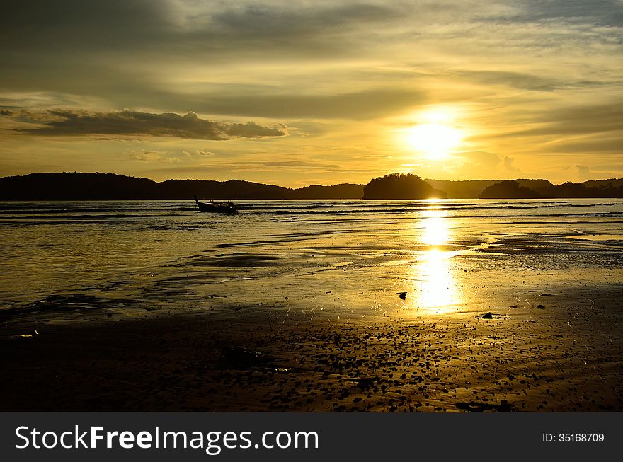 A sunset scene in Krabi, Thailand.