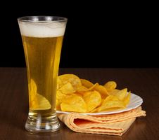 Beer And Dish With Chips Stock Image Beer And Dish With Chips Stock Image
