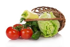 The Cabbage, Cucumbers, Tomatoes In Basket Stock Photography The Cabbage, Cucumbers, Tomatoes In Basket Stock Photography