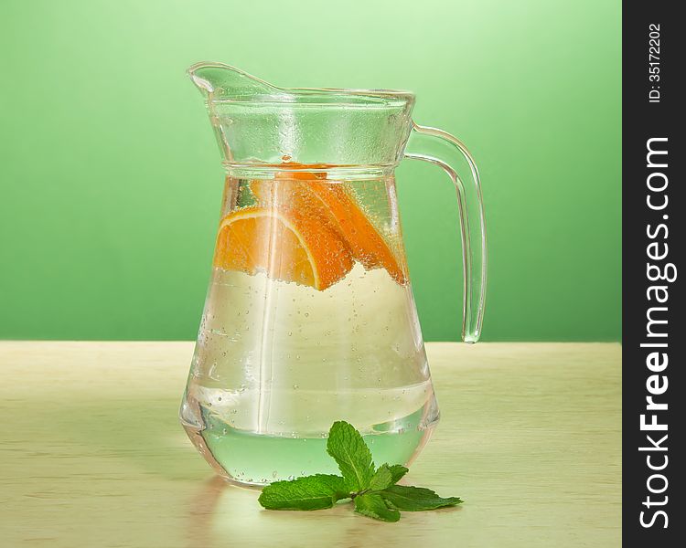 Cold drink and spearmint on a table