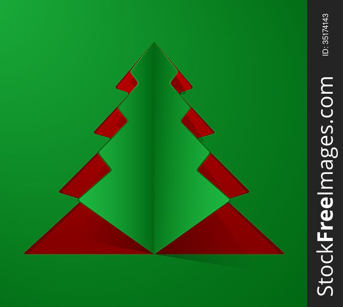 Green Christmas card with tree shape and space for your text.