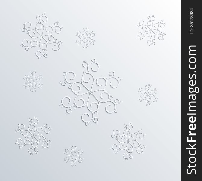 White snowflakes on grey background ,paper style