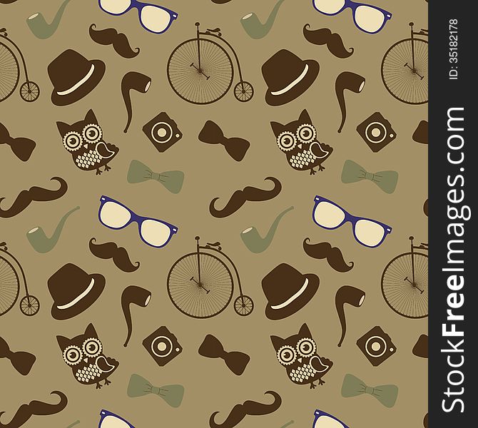 Vector Hipster Retro Vintage Seamless Pattern, Background