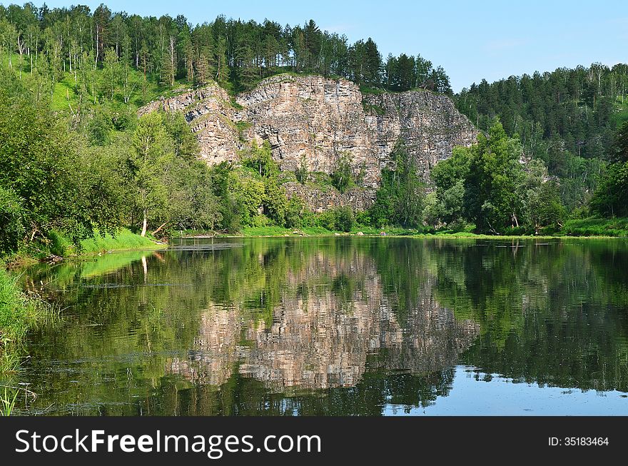 Rocks on the River Yuryuzan. South Ural