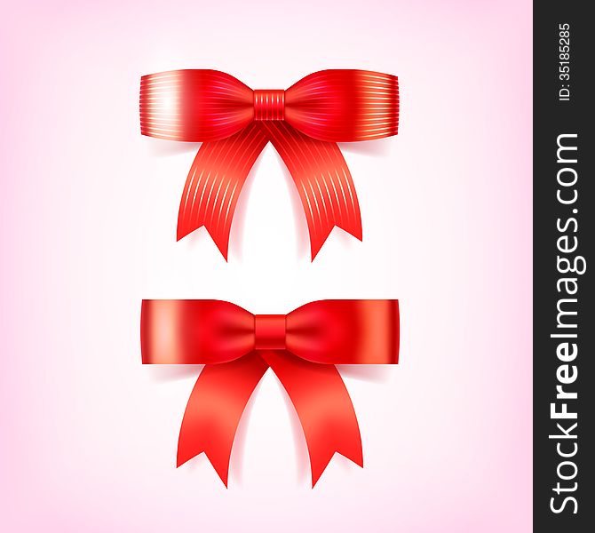 Beautiful Christmas Red Bows. Vector Illustration