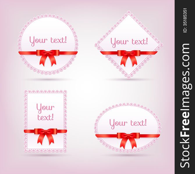 Set of paper cards with bows. Set of paper cards with bows.