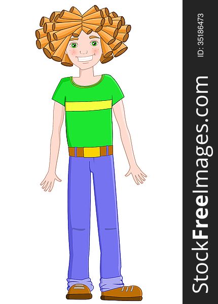 Red-haired boy with dreadlocks in a green shirt, eps10 vector illustration. Red-haired boy with dreadlocks in a green shirt, eps10 vector illustration