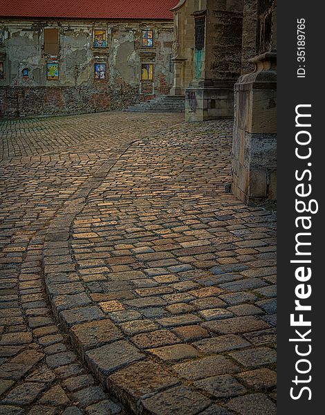 Evening light giving added colour to the cobbles of Bratislava. Evening light giving added colour to the cobbles of Bratislava