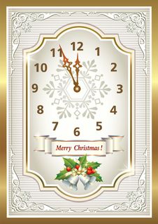 Christmas Card In The Form Of The Original Clock Royalty Free Stock Photo