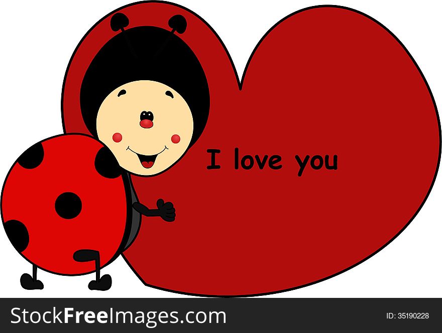 Amazing ladybird cartoon with a heart to declare your love. Amazing ladybird cartoon with a heart to declare your love