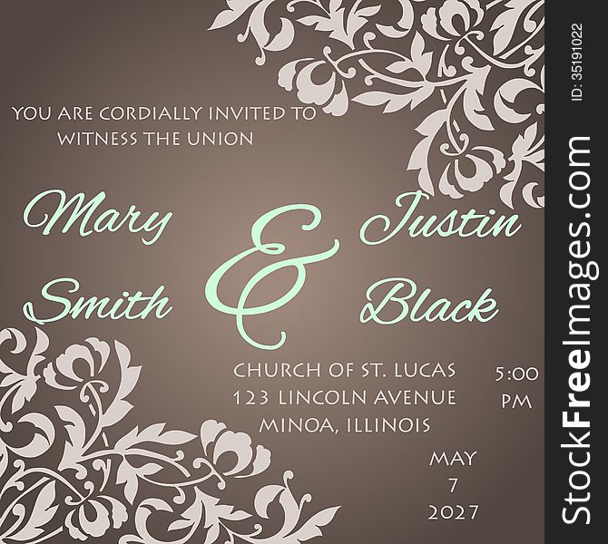 Wedding card or invitation with abstract floral background