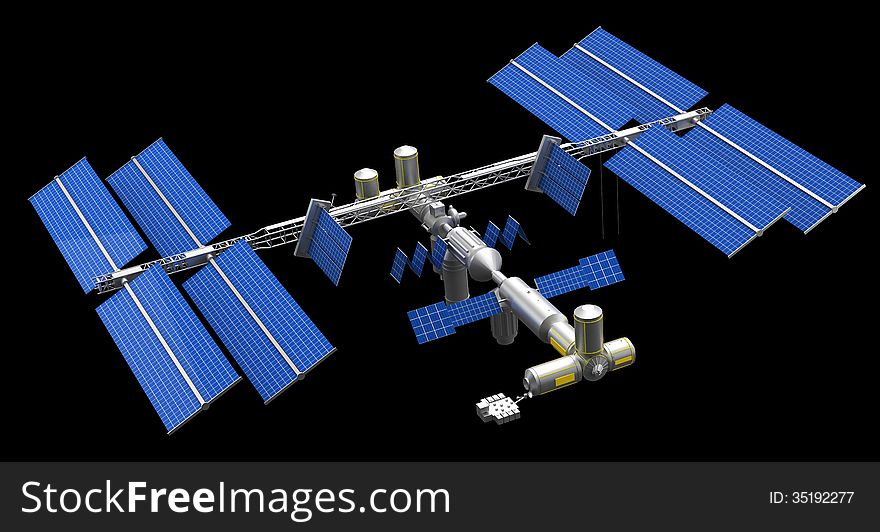 Satellite space station isolated in black