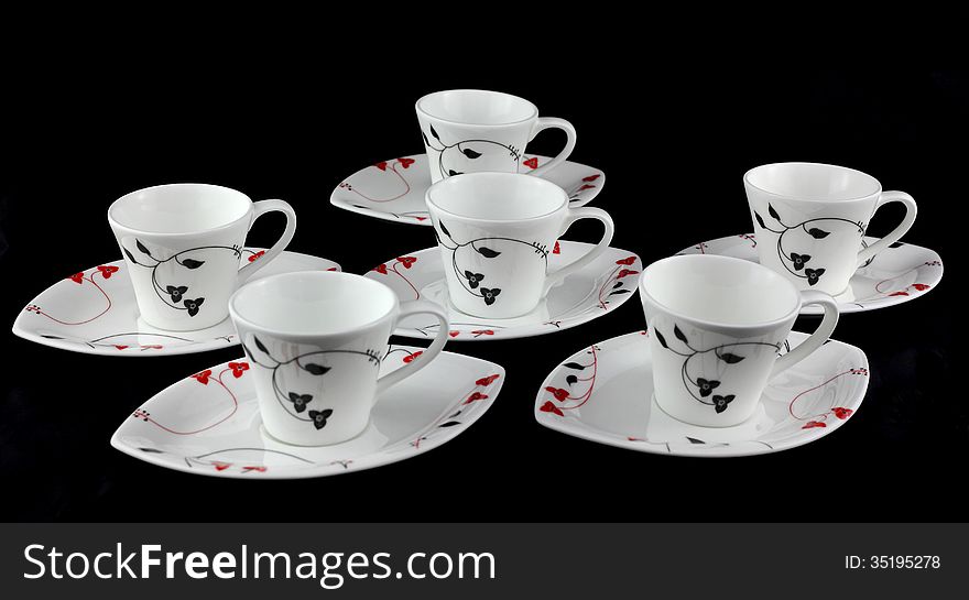 6 cups on a black background set