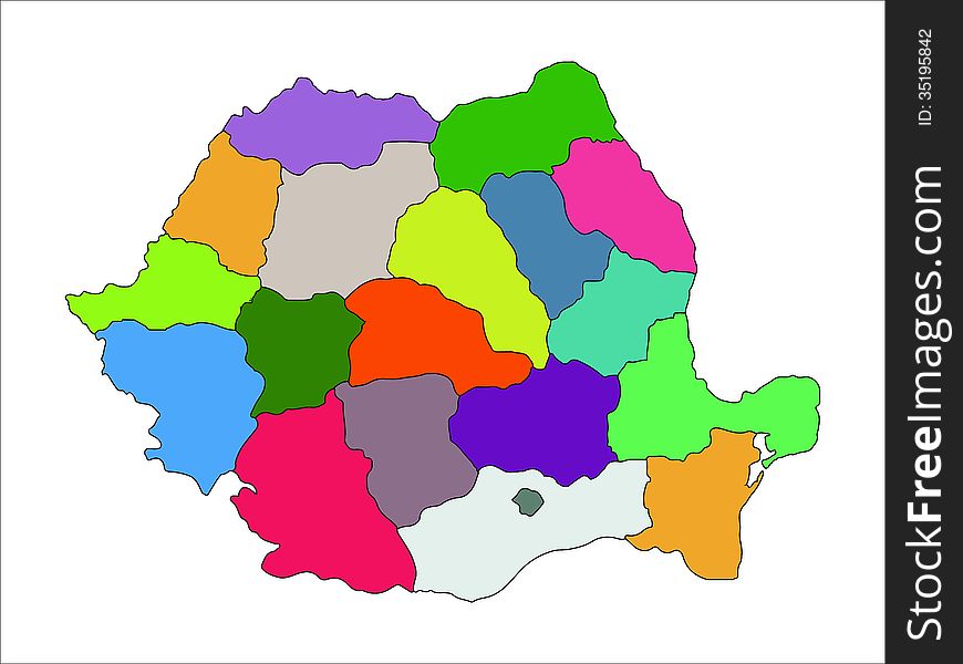 A vector based illustration of the regional map of Romania.