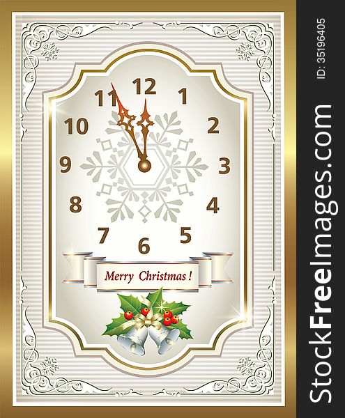 Christmas card in the form of the original clock in a gold frame