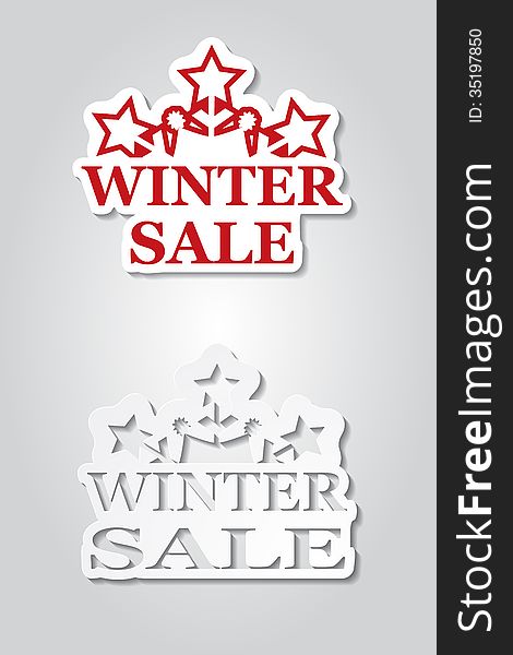 Two winter sale stickers with snowflakes.