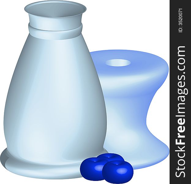 Blue vase, candle holder and apples. Blue vase, candle holder and apples