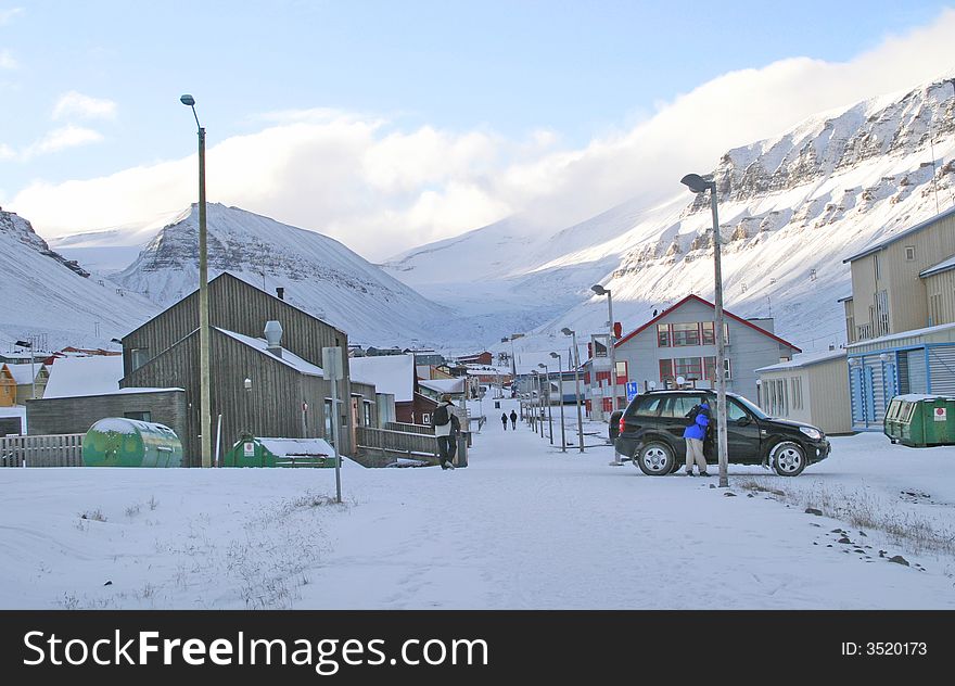 Main street in Longyear city on the islands of Svalbard, Norway. Main street in Longyear city on the islands of Svalbard, Norway