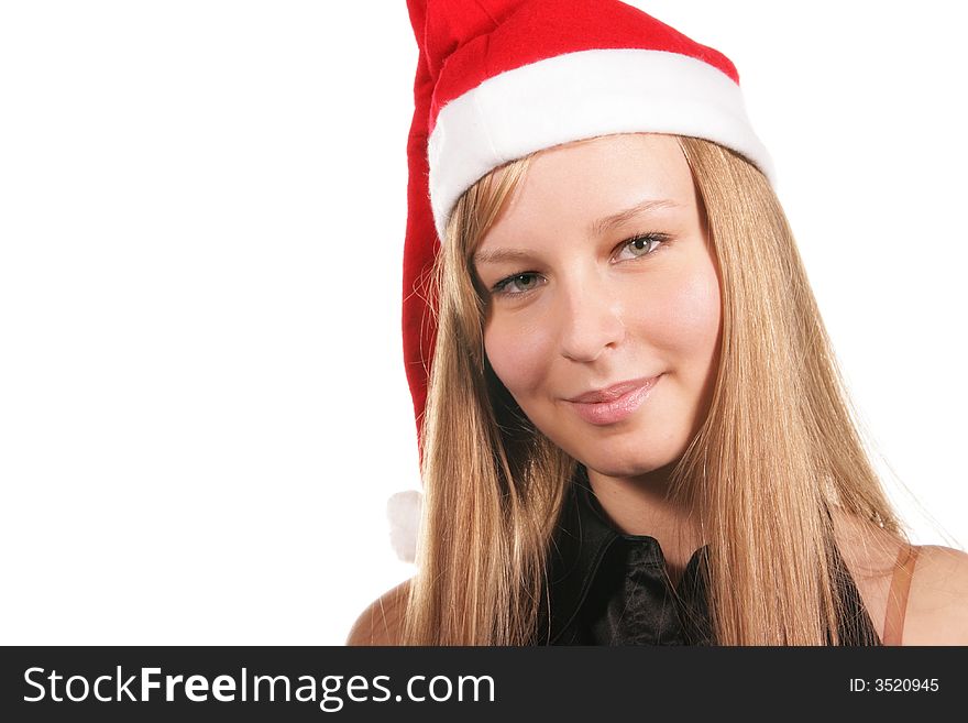 Santa girl looking at camera isolated over a white background