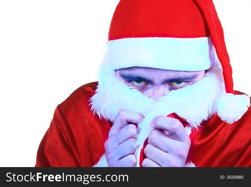 Frozen turned blue Santa Claus isolated over white background. Frozen turned blue Santa Claus isolated over white background