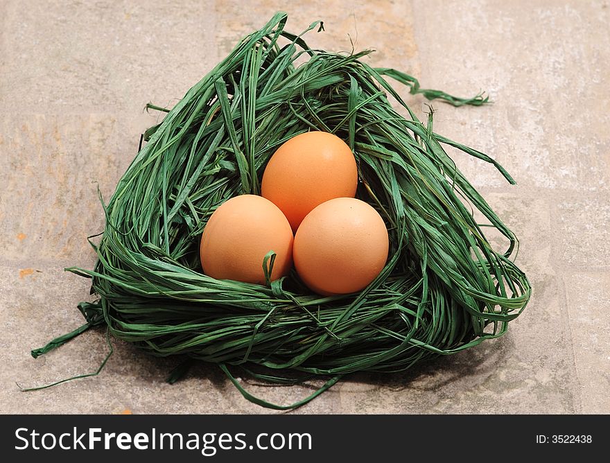 Nest with eggs for easter concept