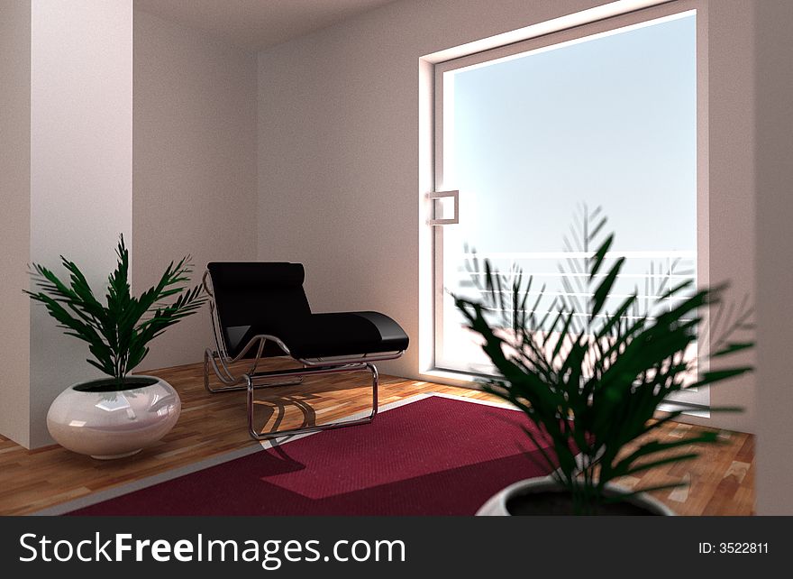 3d rendering illustration of a chaise longue in a modern furniture room. 3d rendering illustration of a chaise longue in a modern furniture room