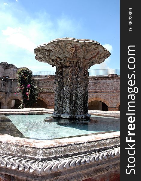 A fountain in a square in Antigua, Guatemala. A fountain in a square in Antigua, Guatemala