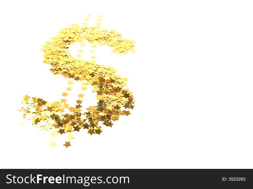 Isolated dollar sign made of sparkling stars. Isolated dollar sign made of sparkling stars