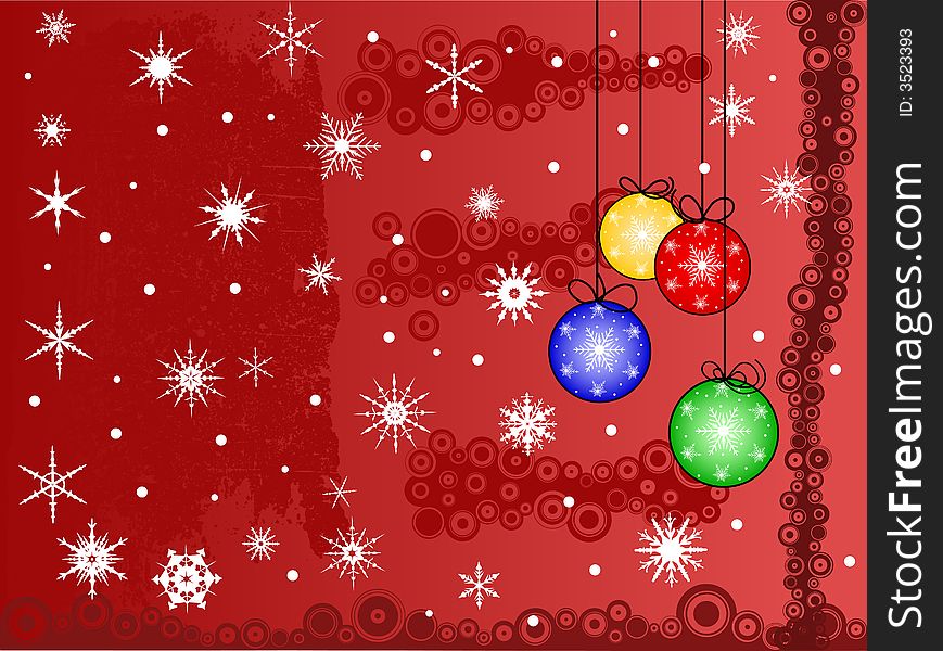 Festive Christmas Scene, with snowflakes snow and baulballs. Festive Christmas Scene, with snowflakes snow and baulballs.