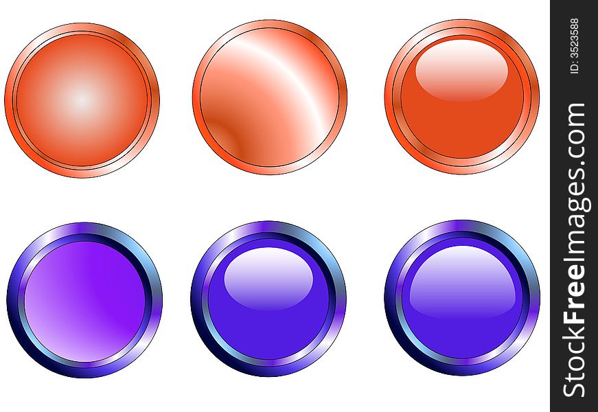 6 Vector Web buttons with metallic edging. 6 Vector Web buttons with metallic edging