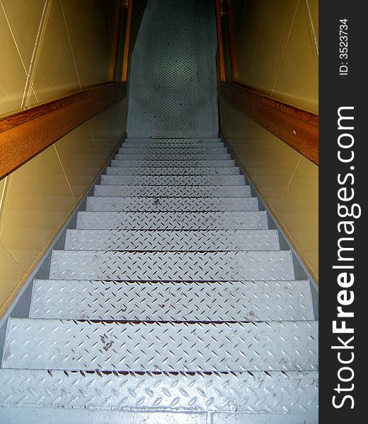 An image of stairs on a ferryboat. An image of stairs on a ferryboat