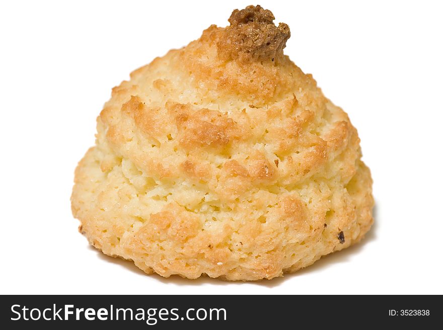 Closeup of coconut cookie isolated on white background.