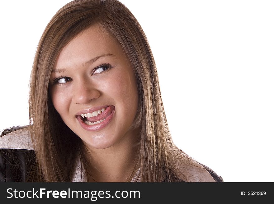 Young happy girl on white background. Young happy girl on white background