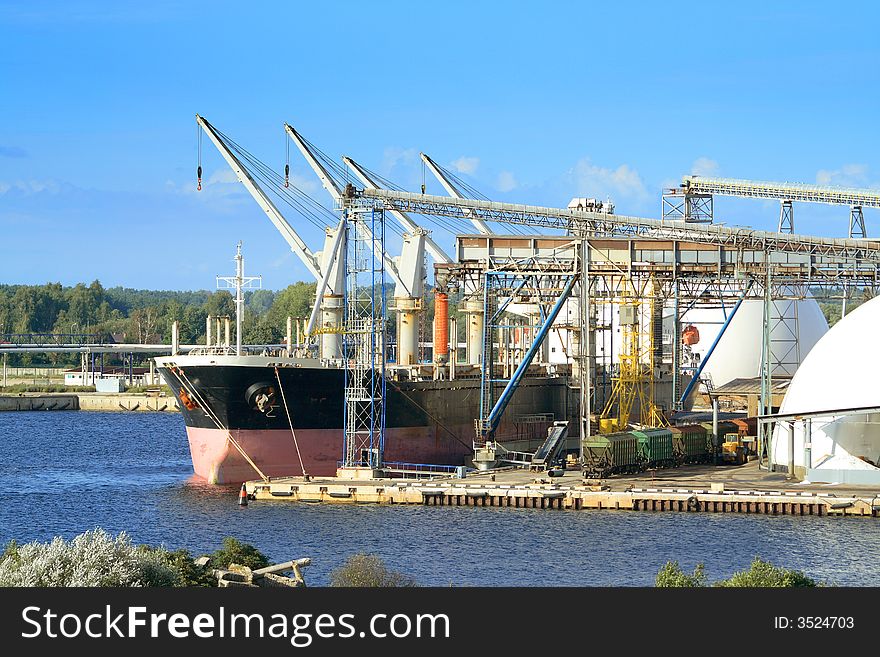 Cargo sea port cranes loding ship