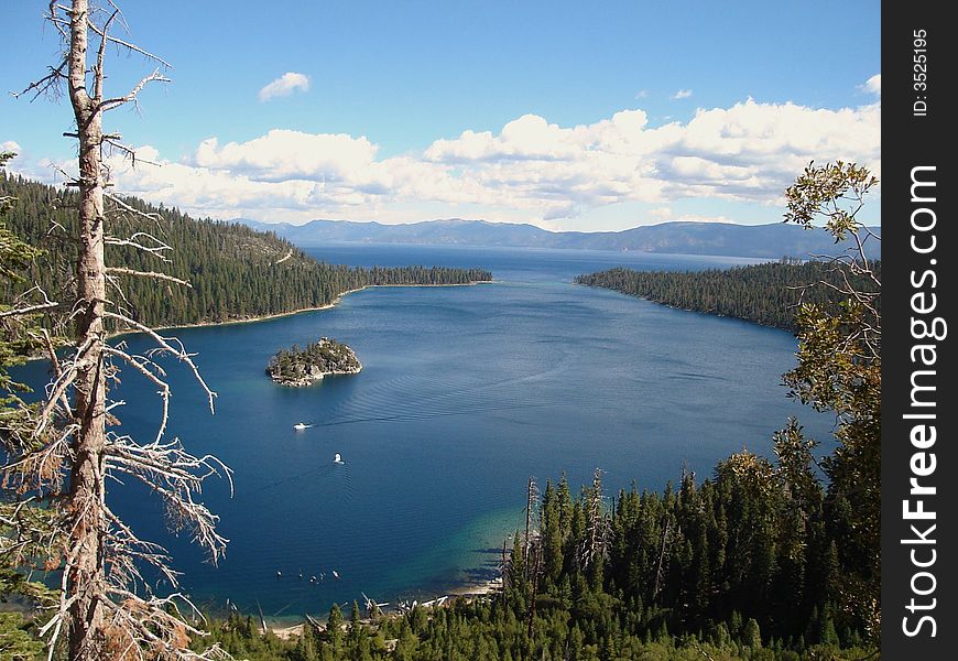 Emerald Bay of Lake Tahoe is located close the California/Nevada border.