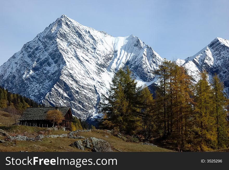 Mountain landscape in fall season; west alps Italy. Mountain landscape in fall season; west alps Italy