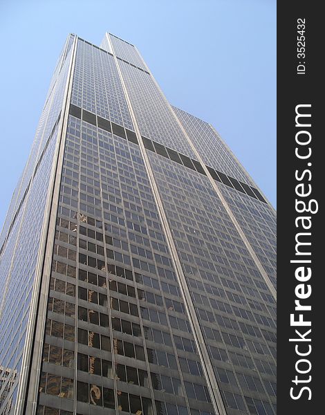 View of the Sears Tower from ground level. View of the Sears Tower from ground level