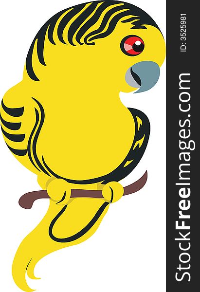 Illustration of a yellow parrot sitting on the branch of the tree. Illustration of a yellow parrot sitting on the branch of the tree