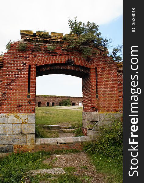 Brick gate of fort zapadny (west) near Baltysk, Russia