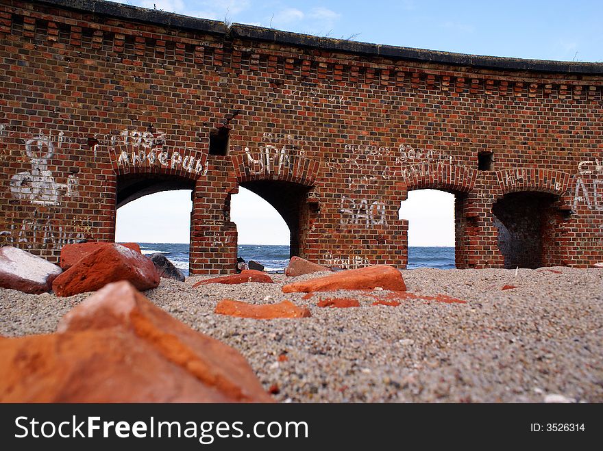 Brick building on the sand