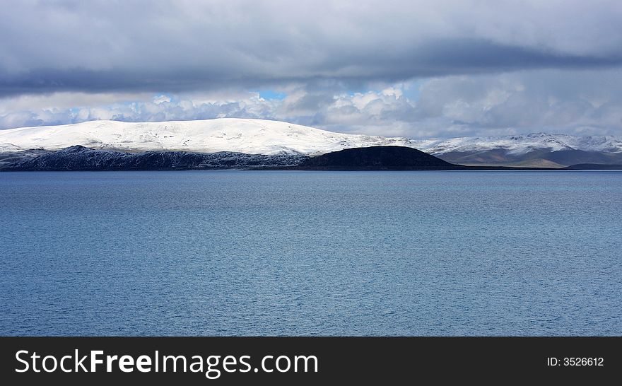 Namtsco lake with white snow mountain. Namtsco lake with white snow mountain