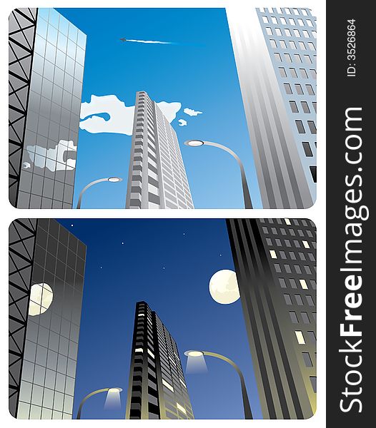 Images of the business centre - in the daytime and at night. Images of the business centre - in the daytime and at night