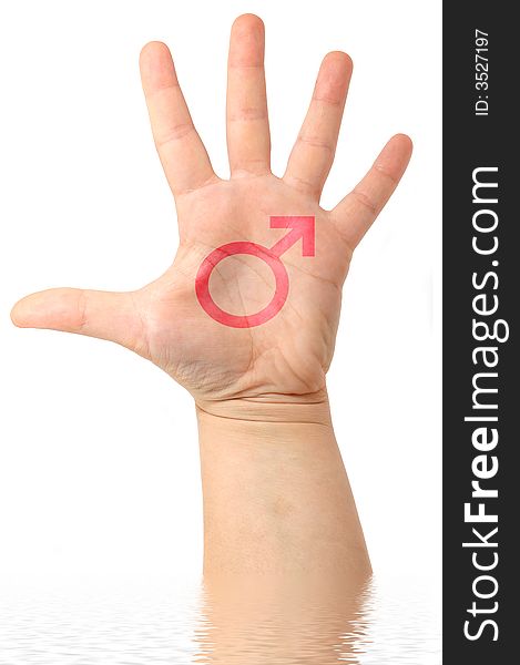 Male hand with male drawing symbol (Advertising concept)