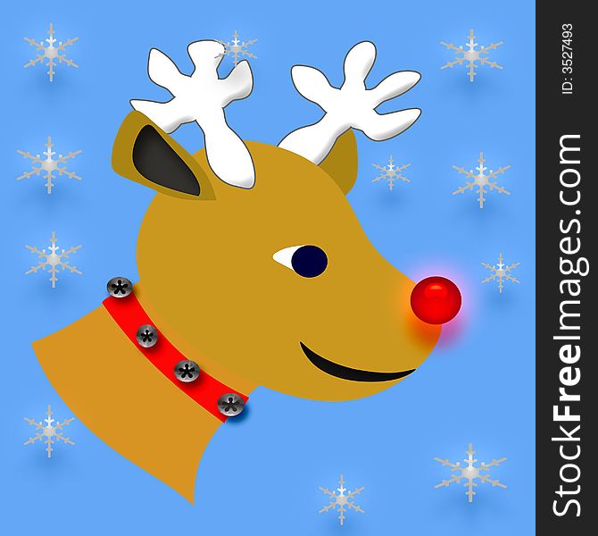 Reindeer with bright red nose and sleigh bells illustration. Reindeer with bright red nose and sleigh bells illustration