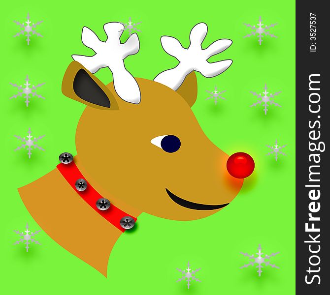 Reindeer with bright red nose and sleigh bells illustration. Reindeer with bright red nose and sleigh bells illustration
