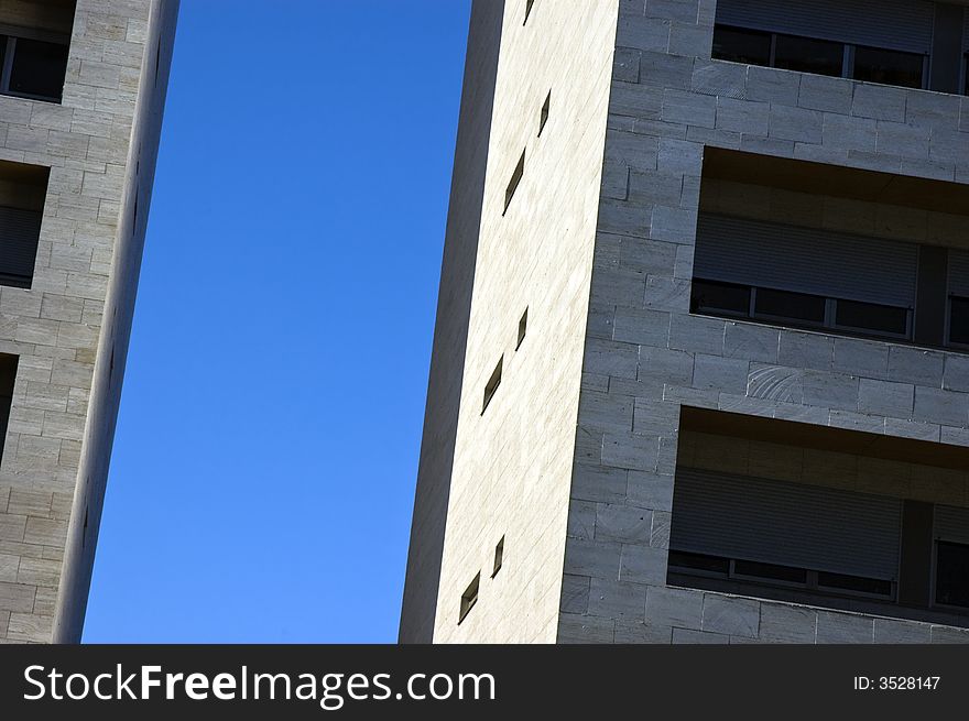 Twin modern apartment blocks detail. Twin modern apartment blocks detail